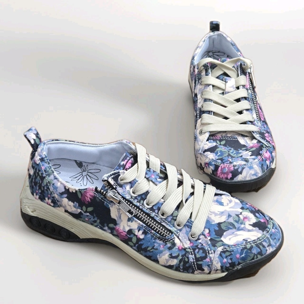 Therafit Floral Womens Sz 7.5‎ Sport Casual Plantar Fasciitis Foot Pain Side Zip